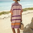 thumbnail image 5 of Kvture Dresses for Women Linen 3/4 Sleeve Midi Dresses Linen Striped Dress Summer V Neck Boho Vacation Dress Casual Outfits Pink, 5 of 7