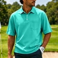 thumbnail image 2 of Domuza Mens Polo Shirts Short Sleeve Lightweight Breathable Quick Dry Outdoor Golf Sports Shirts with Pocket Cyan 3XL, 2 of 9