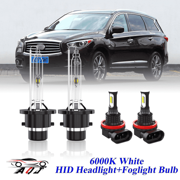 For INFINITI QX60 2014 2015 2016 White Front HID Headlight High-Low   LED Fog Light Bulbs