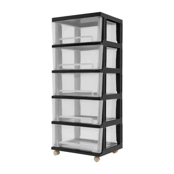 Desk Apothecary Cabinet with 5 Storage Drawers, High-Quality PP Material, Recessed Handles, Floor Mount, Rounded Corners for a Tidy and Efficient Workspace