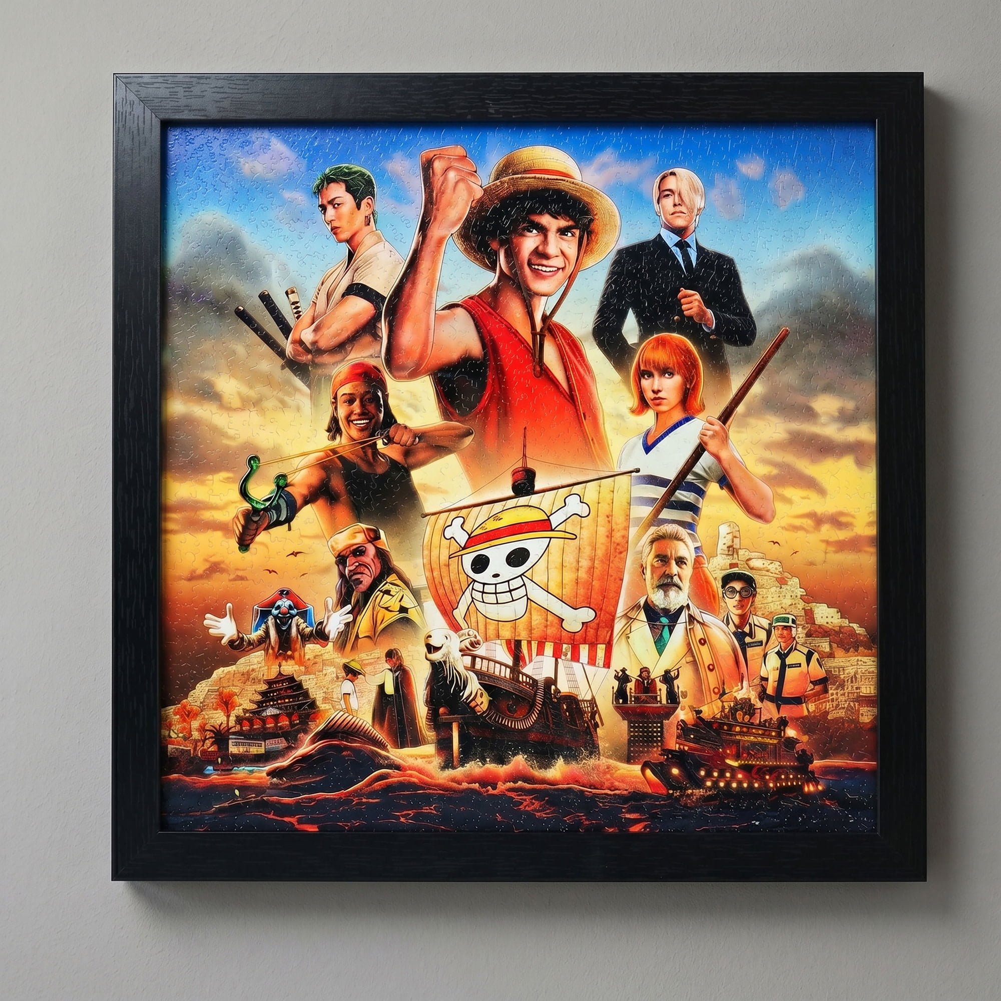 Pyramid : One Piece: Going Merry Sailing - 12x12 Framed Gel Coated Print - Series Character Artwork, Licensed Netflix Wall Decor, Collectible