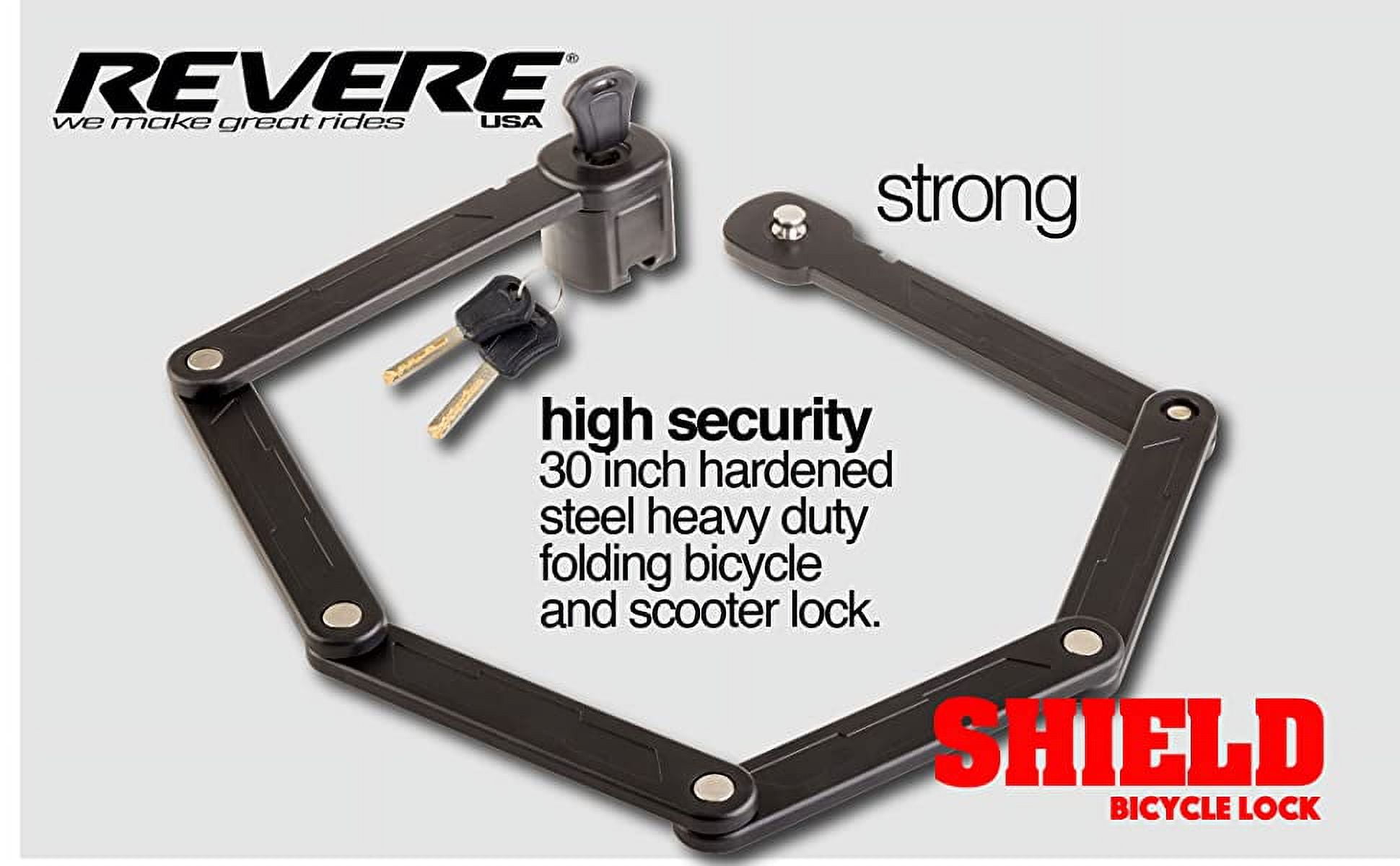 Revere USA Folding Bike Lock - Hardened Steel Heavy Duty Bike Lock with Easy Mounting, Secure Bike Lock - Key Folding Lock - Anti Theft Folding Lock Motorcycle, Scooter, Electric Bike. Revere US