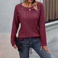 thumbnail image 3 of Gibobby Blusas Para Mujer Elegantes Top de manga larga con botones de color sólido y cuello redondo con tiras para mujer（Rojo， S), 3 of 5