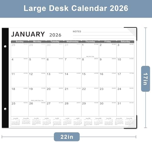 Desk Calendar 2026, Tekola 22" x 17" Large Desk Calendar, 18 Mouths From January 2026 to June 2027, Desktop Calendar with Notes and Thick Paper for Home, Office and School