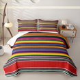 thumbnail image 2 of Manfei Tribal Serape Stripe Quilt Full, Vivid Horizontal Full Bedspread Sets, Rich Multicolor, 3pcs, 1 Coverlet and 2 Pillowcases, 2 of 7