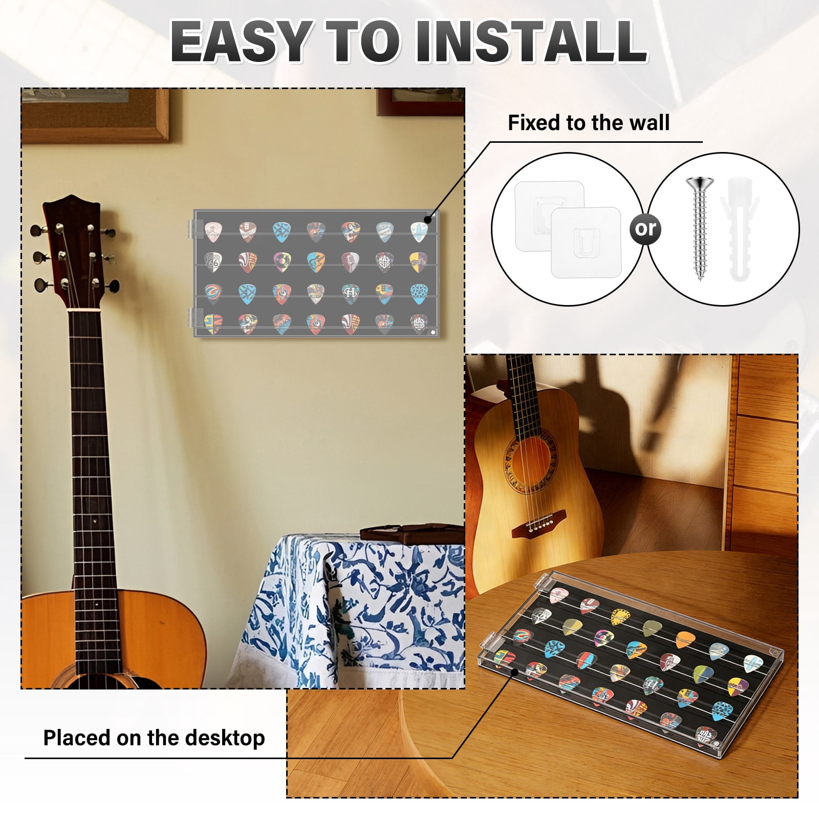 Guitar Pick Holder Display Case with 28 Slots Acrylic Display Rack Organizer for Men Music Lovers Players Guitarist