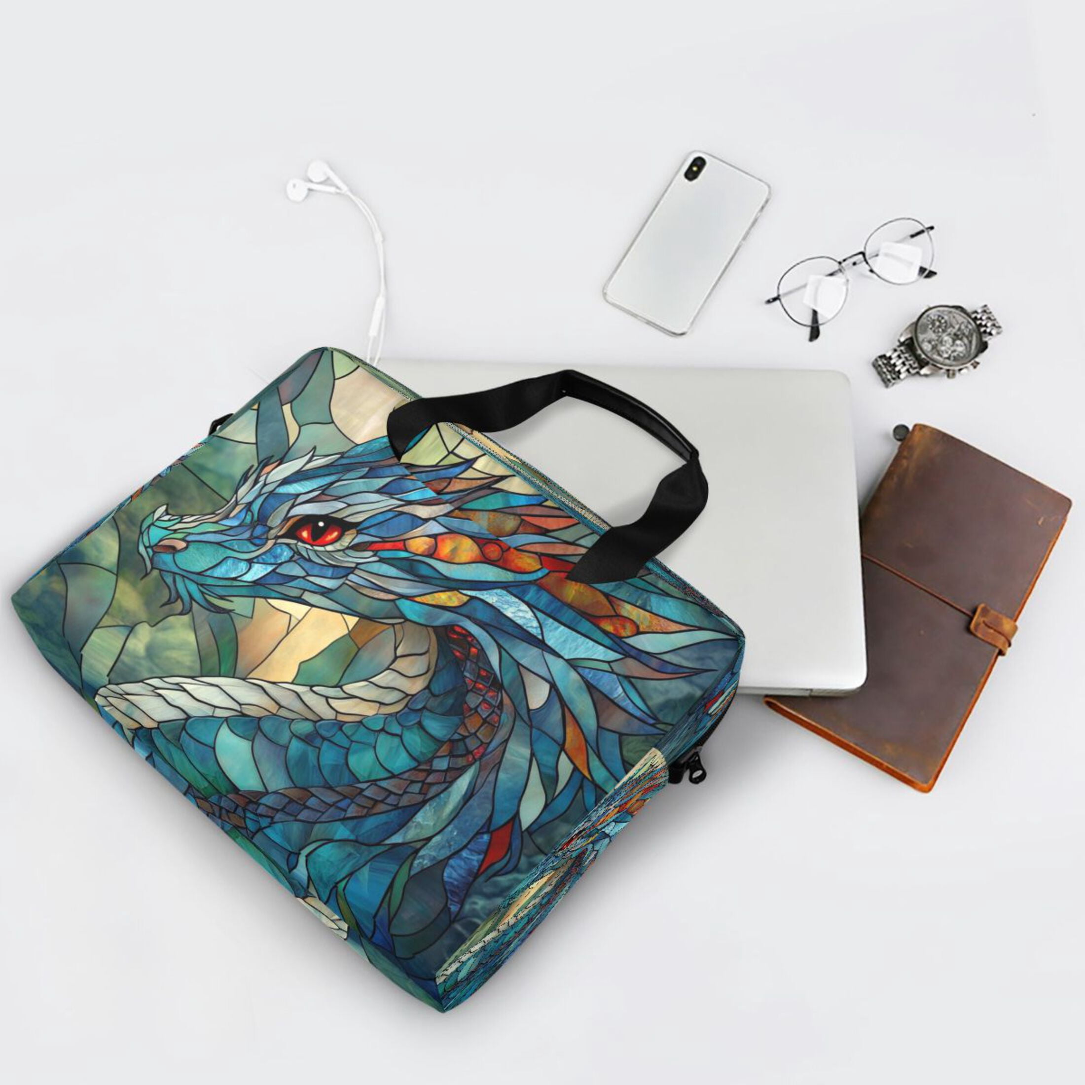 16" Laptop Tote Bag Laptop Sleeve Case Computer Briefcase for Work & Travel Stained Glass Dragon