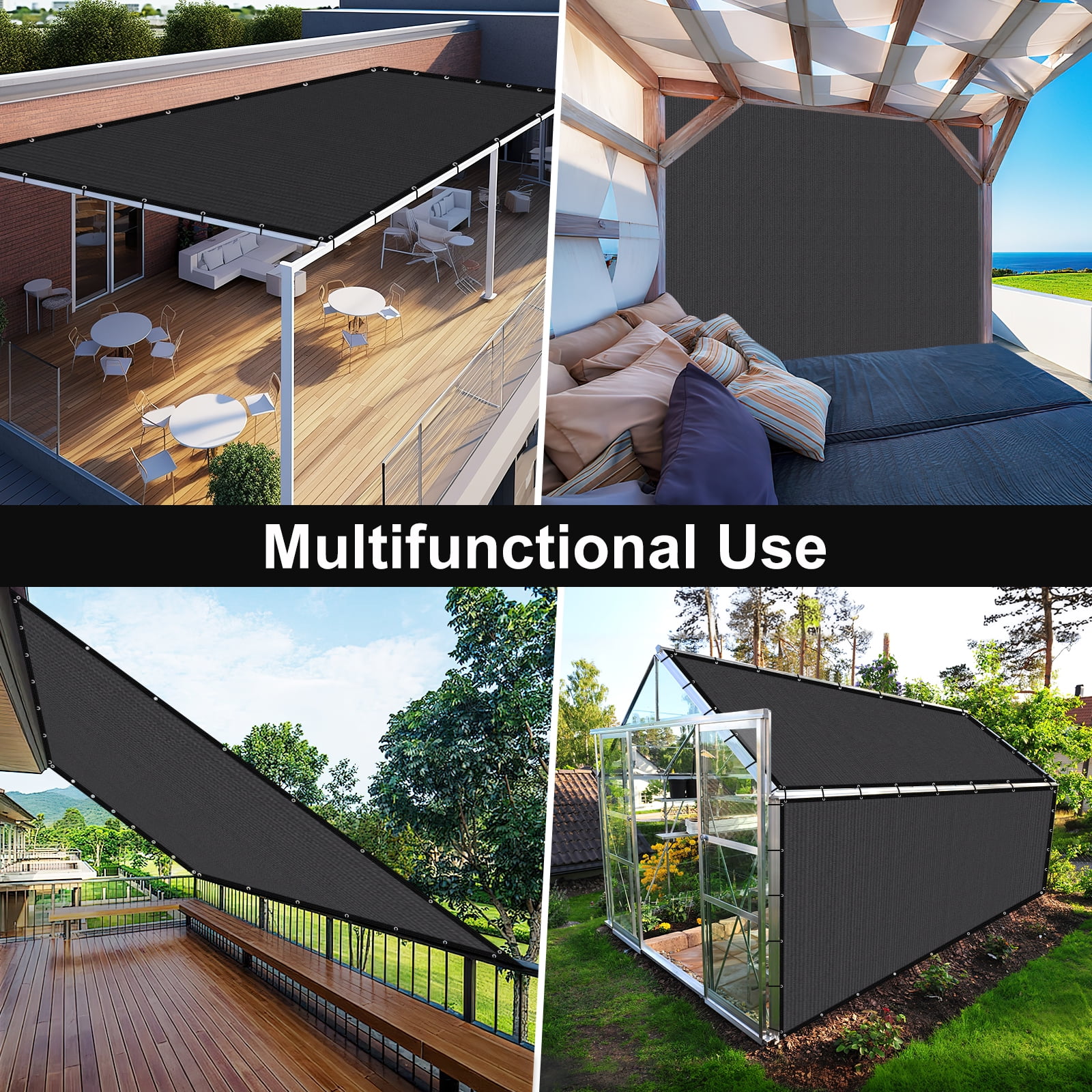 Jane Stone 12'X16' Rectangular 200 GSM UV Protected 100% HDPE Shade Cloth with Grommets,90% UV Block Outdoor Canopy Screen,Dark Gray