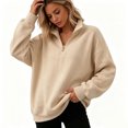 thumbnail image 6 of Women Half Zip Pullover Sweatshirt Sevevn Quarter Zip Stand Collar Relaxed Fit Fleece Fabric Drop Shoulder Long Sleeve Ribbed Cuffs For Casual Daily Wear, 6 of 7