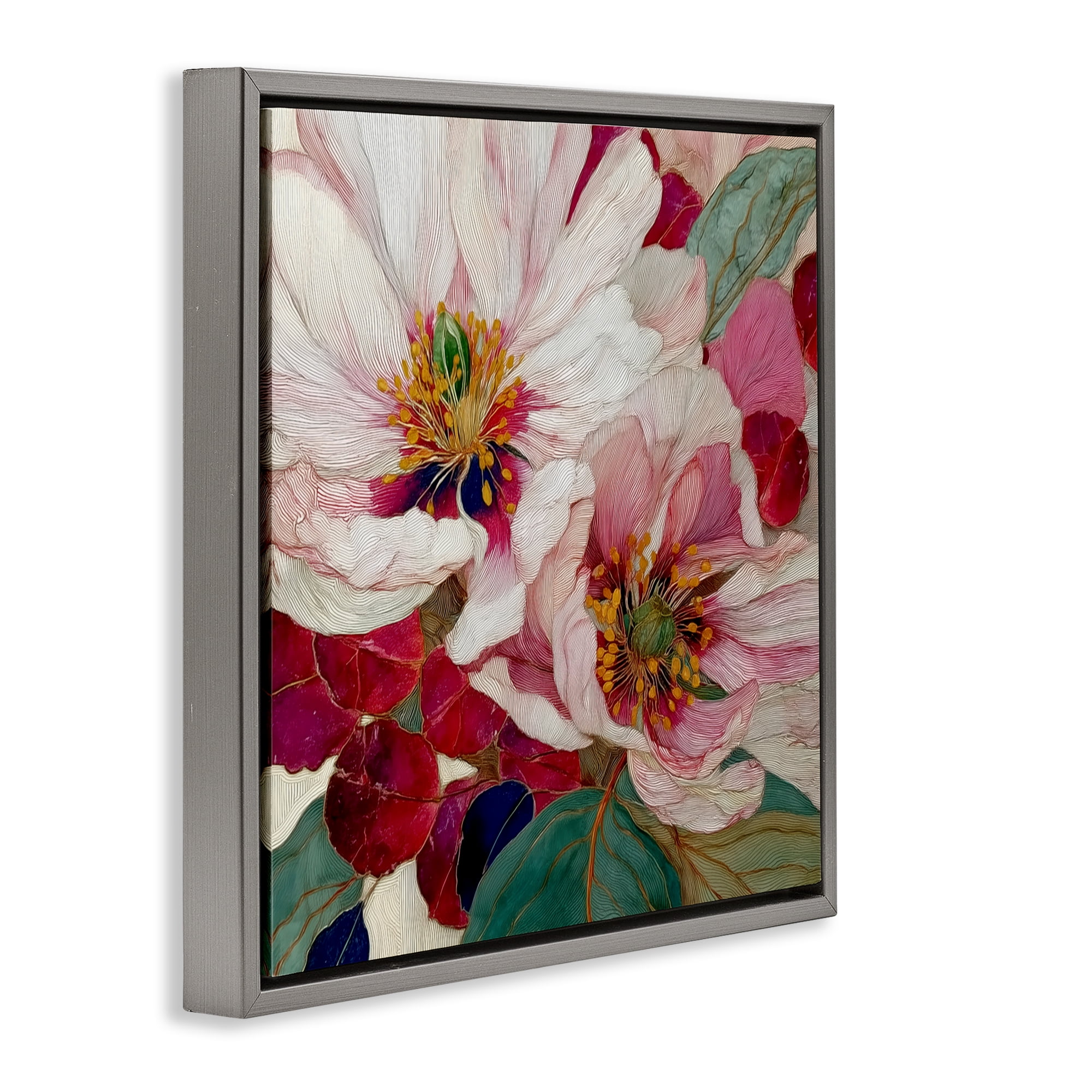 Cimarron Flowers Ornate Details Gray Framed Floater Canvas Wall Art, design by Annabelle Hall