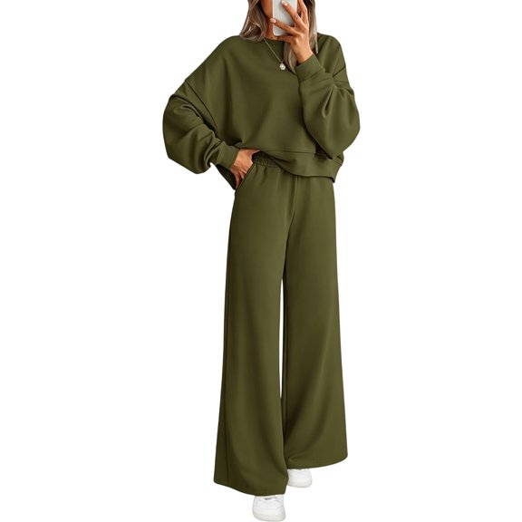Evdexr Sweatsuits Womens 2 Piece Outfits Crewneck Long Sleeve Sweatshirt & Sweatpants Lounge Set 2026 Fall Solid Lounge Casual Tracksuits with Pockets L