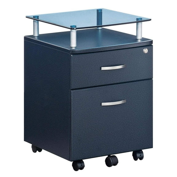 Rolling File Cabinet with Glass Top - Mobile Storage Cabinet, 15.5"W x 17.5"D x 24"H