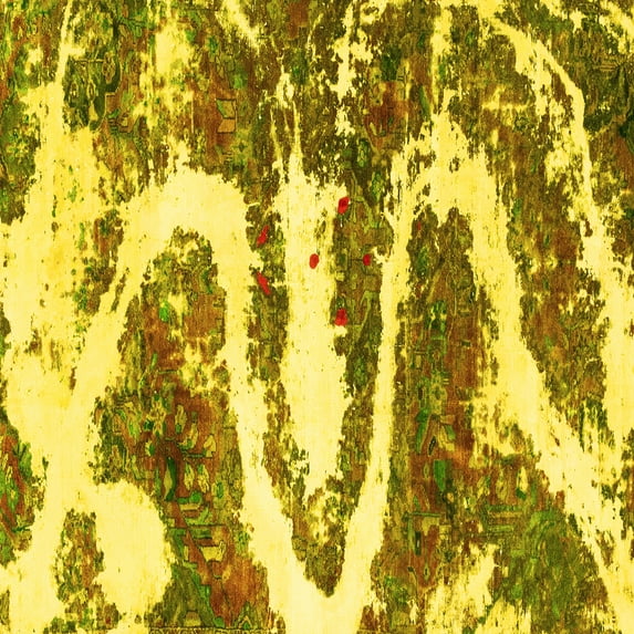 Ahgly Company Machine Washable Indoor Square Abstract Yellow Modern Area Rugs, 8' Square