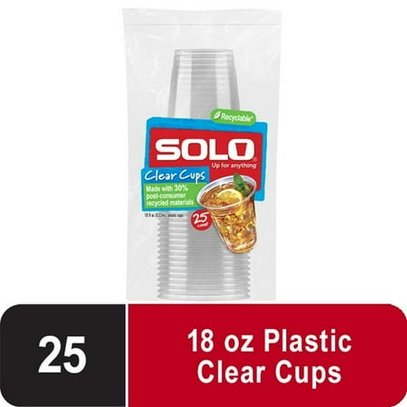 ( 25 Count) Solo Party Disposable Plastic Cups, Clear, 18 oz