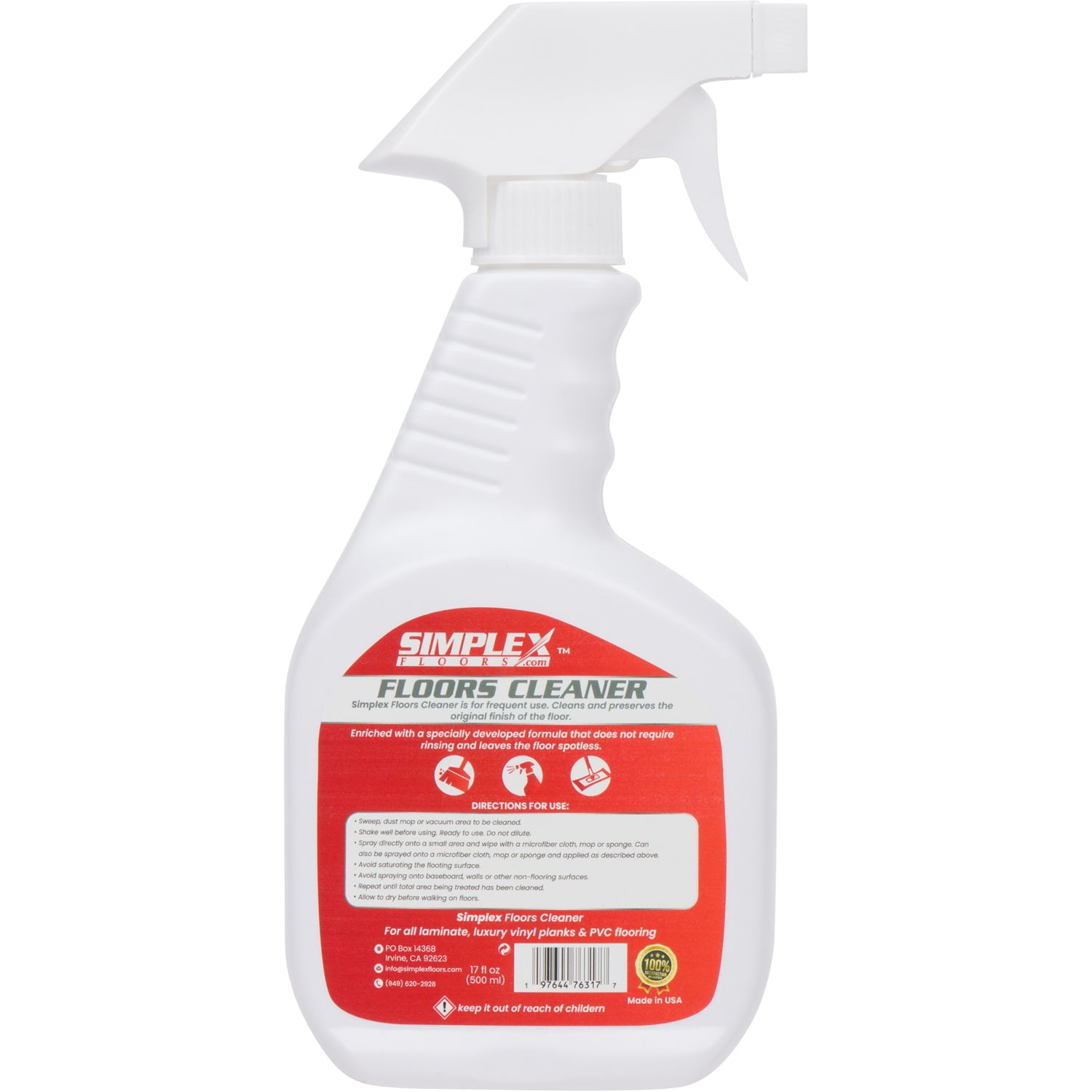 Simplex Floors Floor Cleaner | Laminate, Luxury Vinyl Planks & PVC Flooring | Made in the USA | 17 fl.oz
