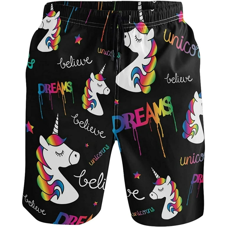 Men s Colorful Unicorn Star Beach Shorts Hot Summer Swim Trunks Sports Running Bathing Suits with Mesh Lining
