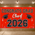 thumbnail image 4 of Red Background Congrats Grad Banner Star Pattern Graduation Backdrop  Varsity Lettering Class of 2026 Display for High School Graduation College Graduation Graduation Party, 4 of 8