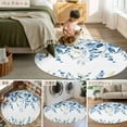 thumbnail image 6 of Blue Eucalyptus Leaves 5ft Round Rug, Farmhouse Botanical Watercolor Non-Skid Rubber Backing Large Area Rugs - Living Room Bedroom Home Office, Indoor Floor Mat Carpets Washable Rug, 6 of 9
