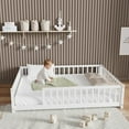 thumbnail image 3 of Full Floor Bed for Kids Toddlers, Solid Wood Multifunctional Montessori Bed Frame with Safety Guardrails, Without Door, Easy Assemble, White, 3 of 7