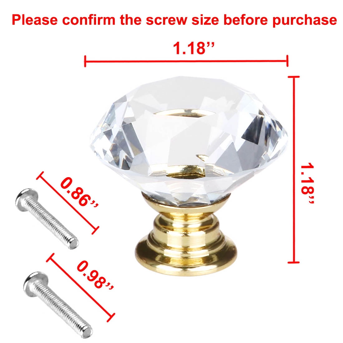 Unique Bargains 1.18" Crystal Glass Cabinet Knob Polished Chrome