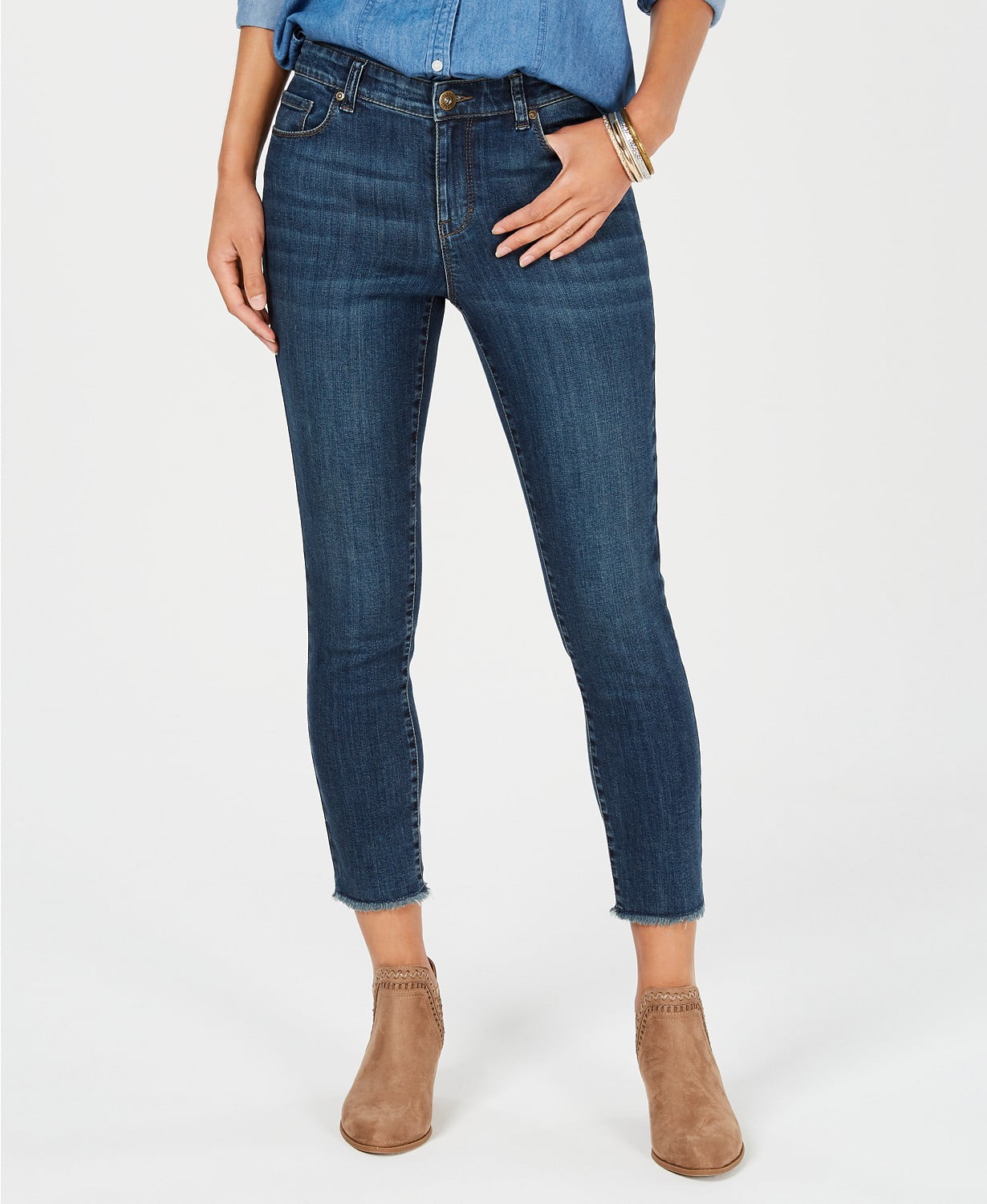Skinny Frayed-Cuff Ankle Jeans 
