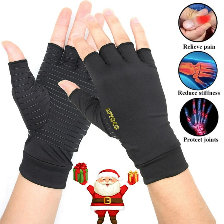 Aptoco Compression Gloves Women Men Copper Arthritis Gloves Carpal Tunnel  Relief for Joint Pain Hand Support Non-Slip Stripes Stretchy Half Finger