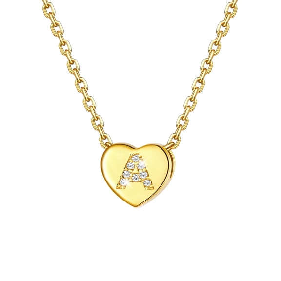U7 Valentines Day Gifts for Women 14K Gold Plated Letter Pendant with Sparkle Cubic Zirconia Tiny Heart Letter Initial A Necklace Choker