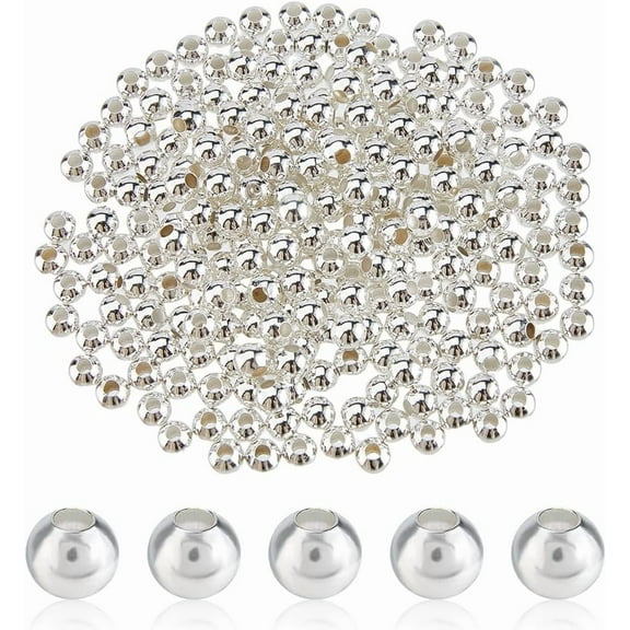 250Pcs Silver Ball Bead 6mm Smooth Round Beads Mini Seamless Bead Brass Filled Loose Spacer Beads for DIY Necklace Earrings Bracelets Jewelry Making Silver