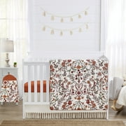 Boho Floral Wildflower Rust Orange and Ivory 4pc Microfiber Cotton Fringe Crib Bedding Set Girl by Sweet Jojo Designs