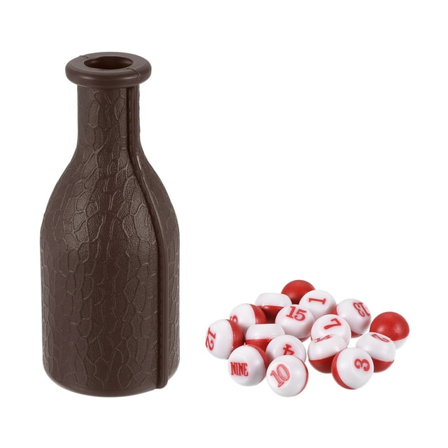 Uxcell Billiard Pool Shaker Bottle Plastic with 16 Numbered Tally Balls Peas, Brown