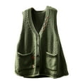 thumbnail image 6 of Hxshgdsn V Neck Knit Vest Sweaters For Women Button Up Sleeveless Pocket Winter Pullover Jumpers Jacket Fall Green 1 Free Size, 6 of 9