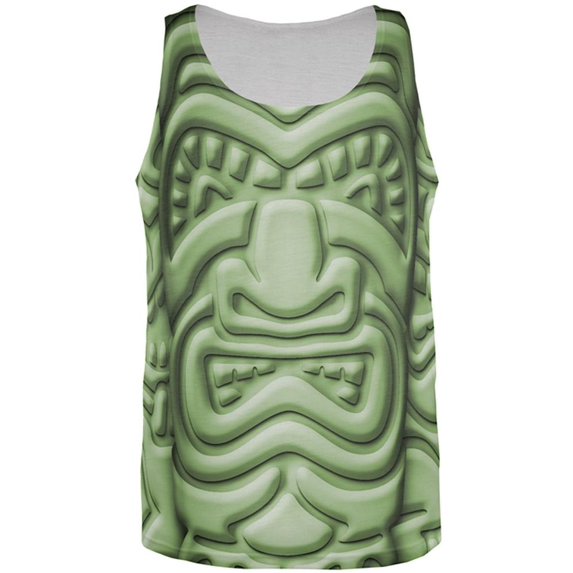 Tiki God Green Face Luau All Over Mens Tank Top Multi MD
