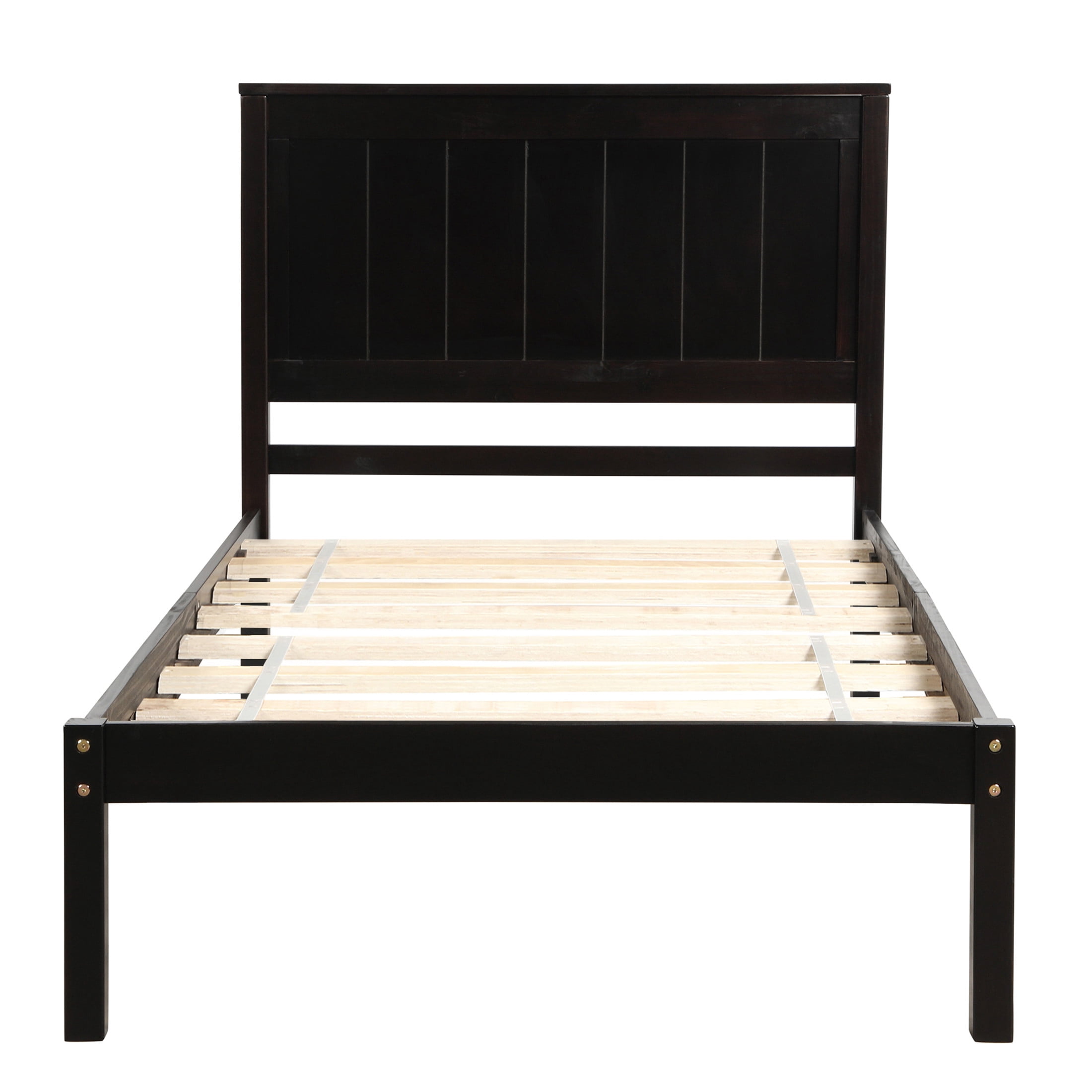 Noble House Sylvia Twin Platform Bed Frame with Headboard, Wood Slat Support, Modern Pine Wood Frame, Espresso