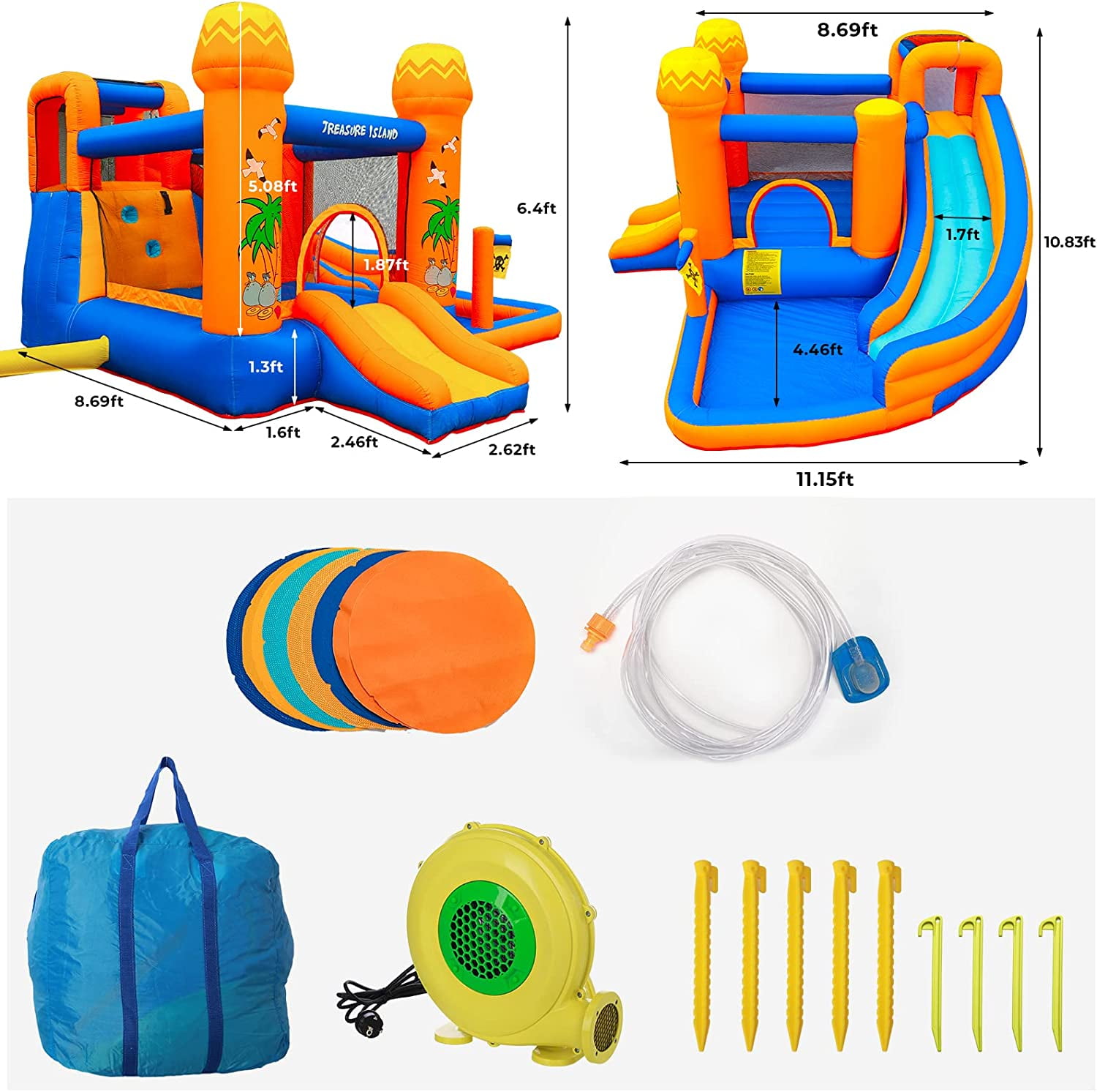 Arlopu Inflatable Bounce House Water Slide with Blower, Outdoor Backyard Jumping Castle Inflatable Play Water Park with Splash Pool for Kids 2-8 Years