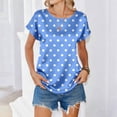 thumbnail image 3 of OIOLOYJM Short Sleeve Tops for Women Polka Dot Satin Casual Shirts Summer Crewneck Loose Fit Pullover Vacation Business T Shirts Blue L, 3 of 6