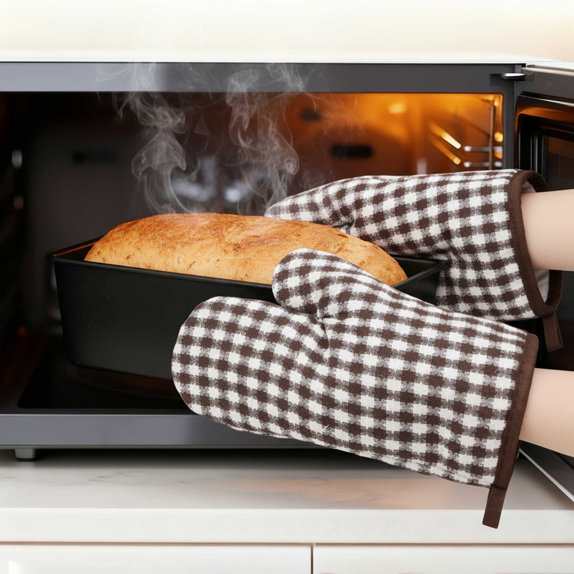 Unique Bargains Pot Holders Set Heat Resistant Oven Mitts Coffee 9.8x6.7inch