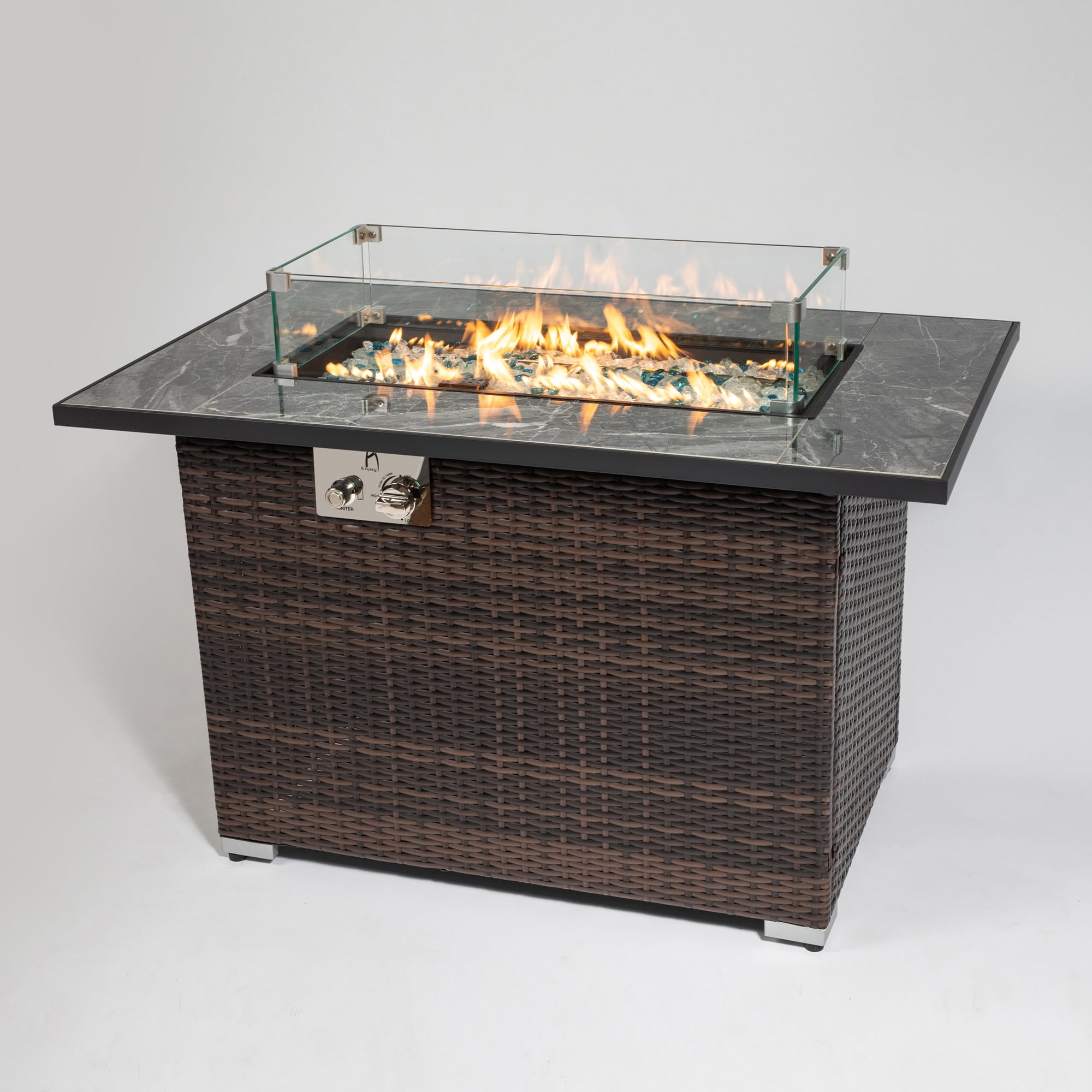 SESSLIFE 44" Propane Fire Pit, 50000 BTU Rectangular Gas Smokeless Fire