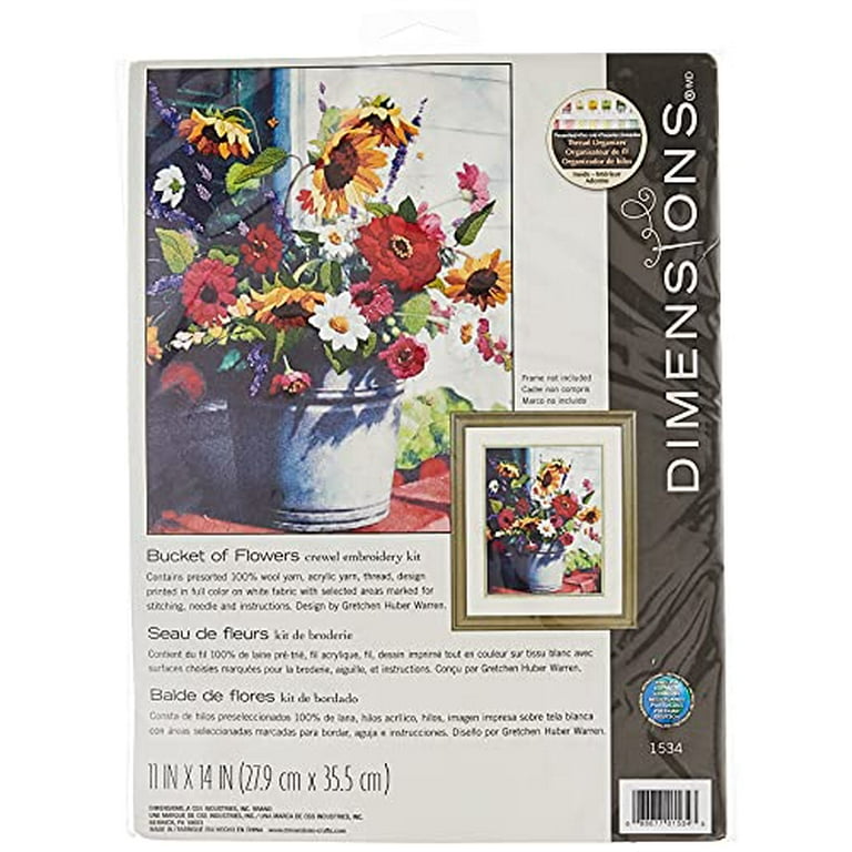  Dimensions Bucket of Flowers Crewel Embroidery Kit, 11