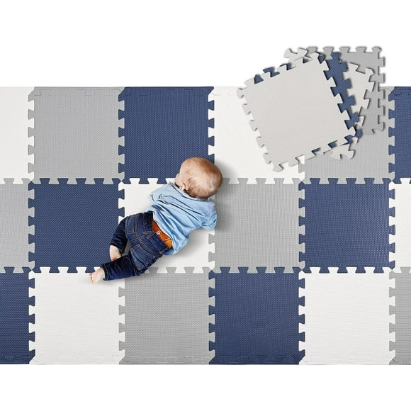 Baby Play Mat Assembled Size 71.46" x 31.42", 18 pcs Puzzle EVA Foam Playmat Exercise Crawling Floor Mats 1.62 Sqm Coverage Interlocking Floor Tiles, 0.39" Thin
