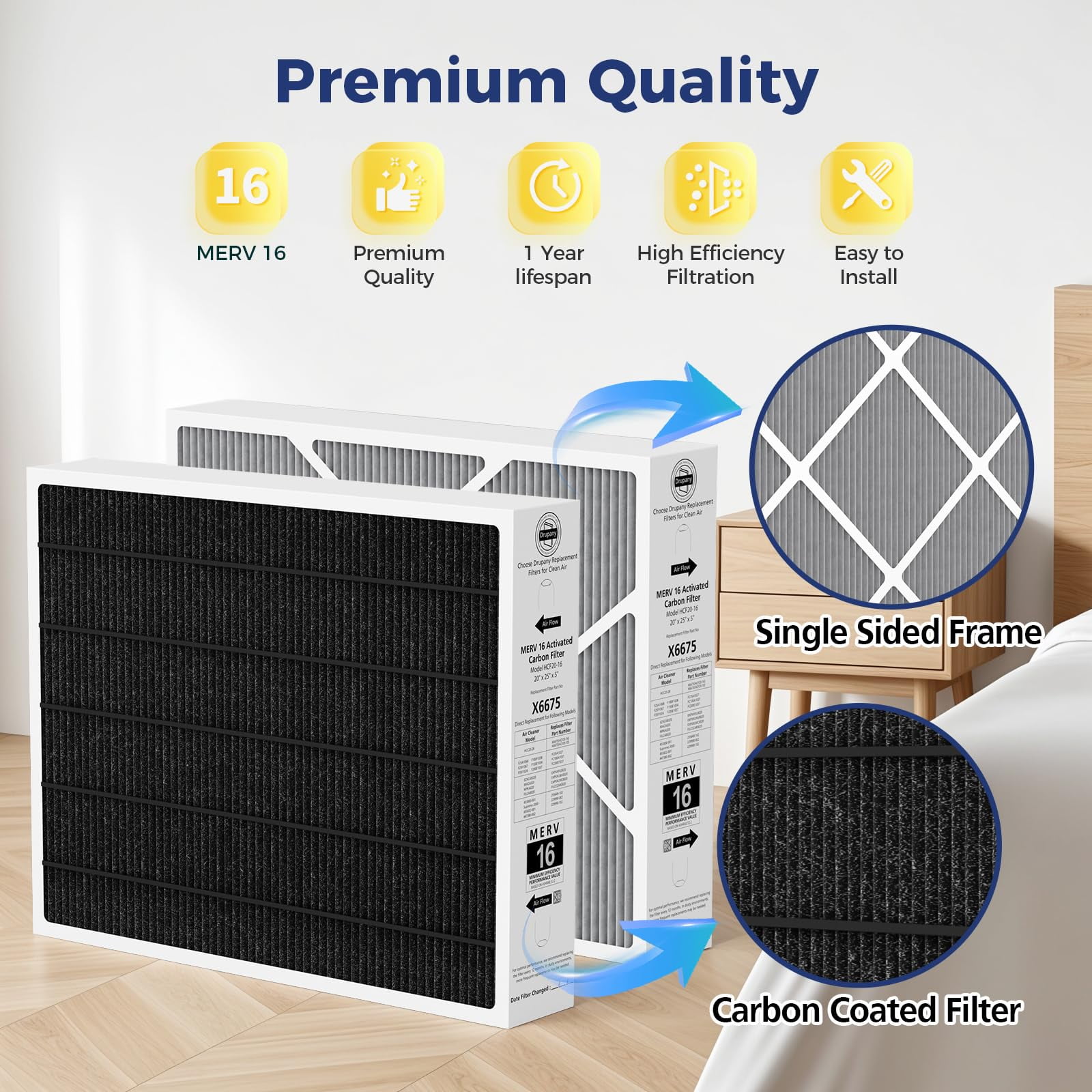 Lennox Healthy Climate Lennox X6675 20x25x5 Healthy Climate Carbon-Clean MERV 16 Filter Bundle With Same Day Supply Filter Change Reminder Magnet (1- Pack