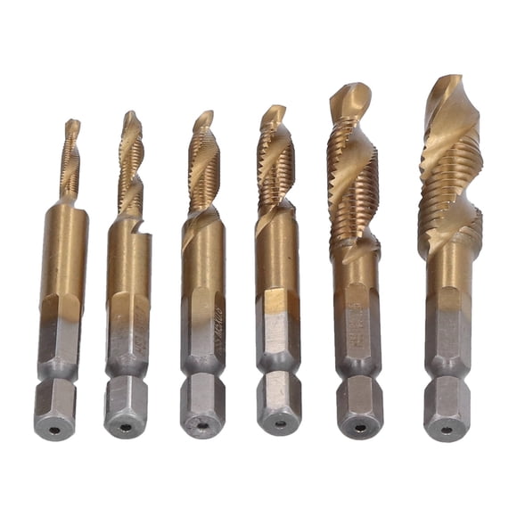 6-Piece Cobalt High Speed Steel 3-in-1 Drill Tap Bits Set with 1/4-inch Hex Shank - M3-M10 Sizes (M3x0.5, M4x0.7, M5x0.8, M6x1, M8x1.25, M10x1.5) for Drilling, Tapping & Chamfering in Aluminum, Wood,
