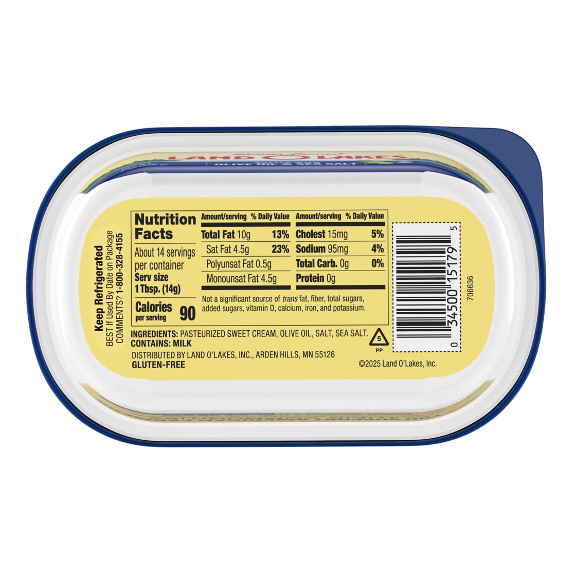 Land O Lakes Butter with Olive Oil & Sea Salt, Spreadable, 7 oz Tub