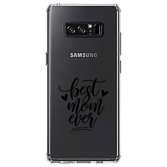 DistinctInk Clear Shockproof Hybrid Case for Samsung Galaxy Note 8 - TPU Bumper Acrylic Back Tempered Glass Screen Protector - Best Mom Ever - Hearts