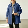 thumbnail image 6 of TGSLY Women's Button Down Trench Coat Casual Collared Long Sleeve Jacket with Plaid Lining Loose Solid Color Mid‑Length Outerwear with Pockets M, 6 of 8