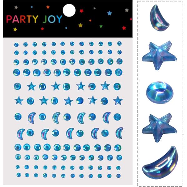 wonima02 Moon Stars Face Gems Jewels Stick for Women Hair Face Diamonds Crystal Rhinestones Rave Party Festival Party Club Body Face Eye Nail Makeup Stickers Temporary Tattoos (Blue)