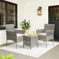 thumbnail image 2 of Lacoo 3 Pieces Outdoor Patio Furniture Gray PE Rattan Wicker Table and Chairs Set Bar Set with Cushioned Tempered Glass , Grey / Beige, 2 of 7