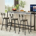 Long Bar Table Set with 3 PU Upholstered Stools, Industrial Bar Chairs ...