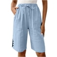 thumbnail image 6 of Endives Womens Linen Shorts Casual Wide Leg Short Knee Length High Waisted Cotton Long Shorts With Pockets Beach Outfits Summer Sky Blue, 6 of 6