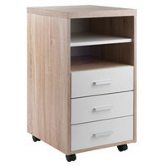 Contemporary Home Living 29.25” Beige and White Storage Cabinet with Two Shelf and Three Drawers