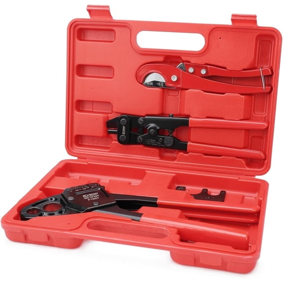 IWS-1807CN PEX Crimping Tool Kit with PEX Crimpers, PEX Tubing Cutter, Copper Ring Removal Tool for 1/2’’ & 3/4’’ Copper Crimp Rings, Meets ASTM F1807 Standard